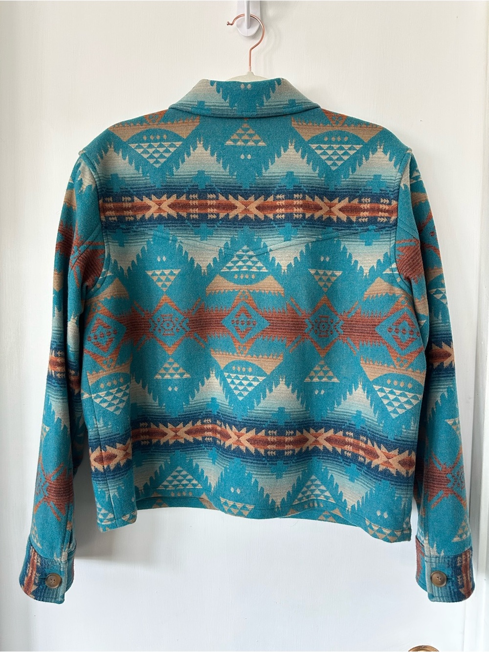 NWOT Pendleton Blue Turquoise and Brown Lowell 100% Wool Boxy Jacket Size M - Picture 6 of 8